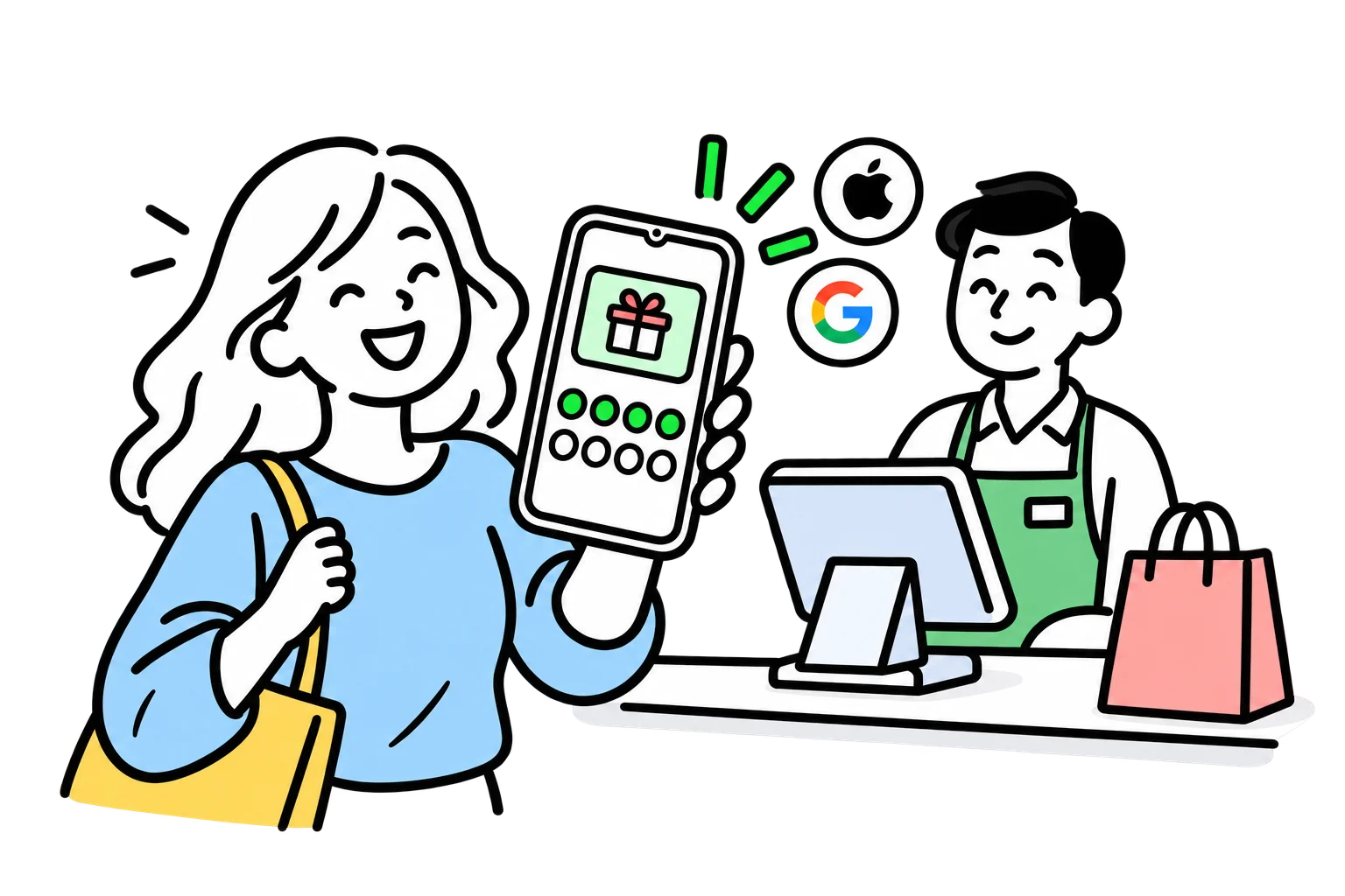 Cliente mostrando su tarjeta de lealtad digital en el punto de venta